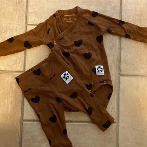 Mini rodini brown with black hearts matching set